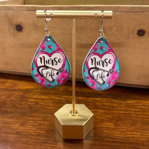 Jewelry - Nurse Life Teardrop Leather Earrings
